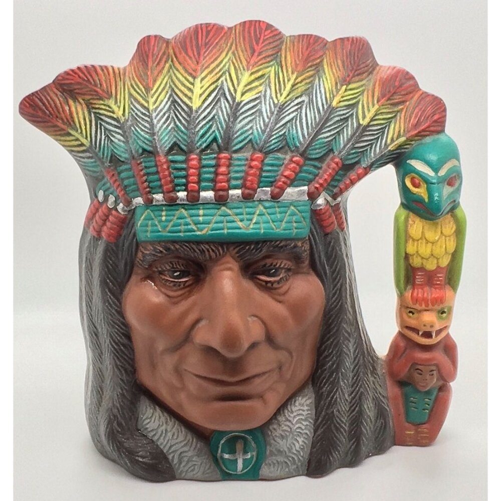 Toby Jug Mug Native American Indian Chief Headdress Totem Pole Handle Ceramic